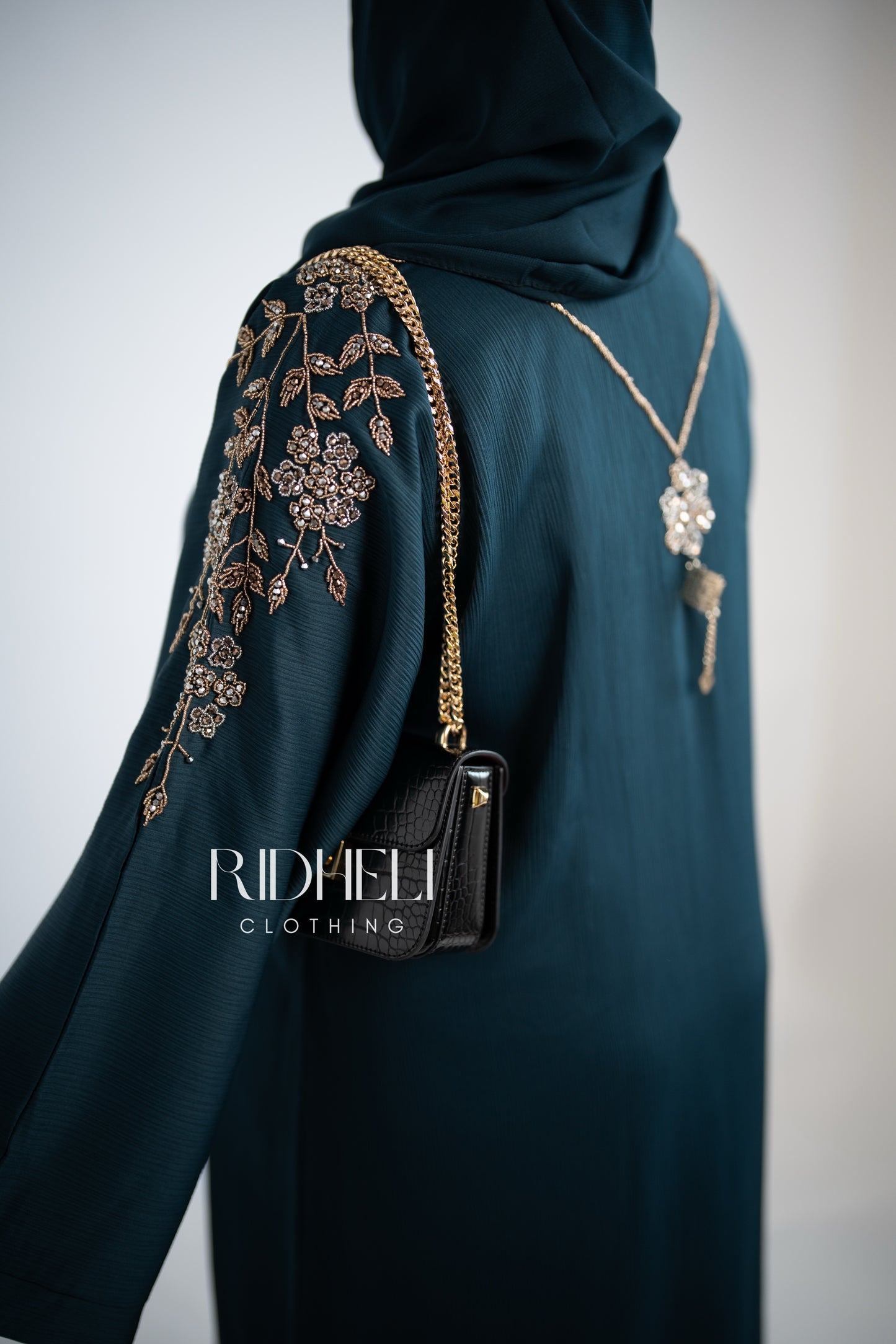 ARMA TEAL BLUE BEADED ABAYA