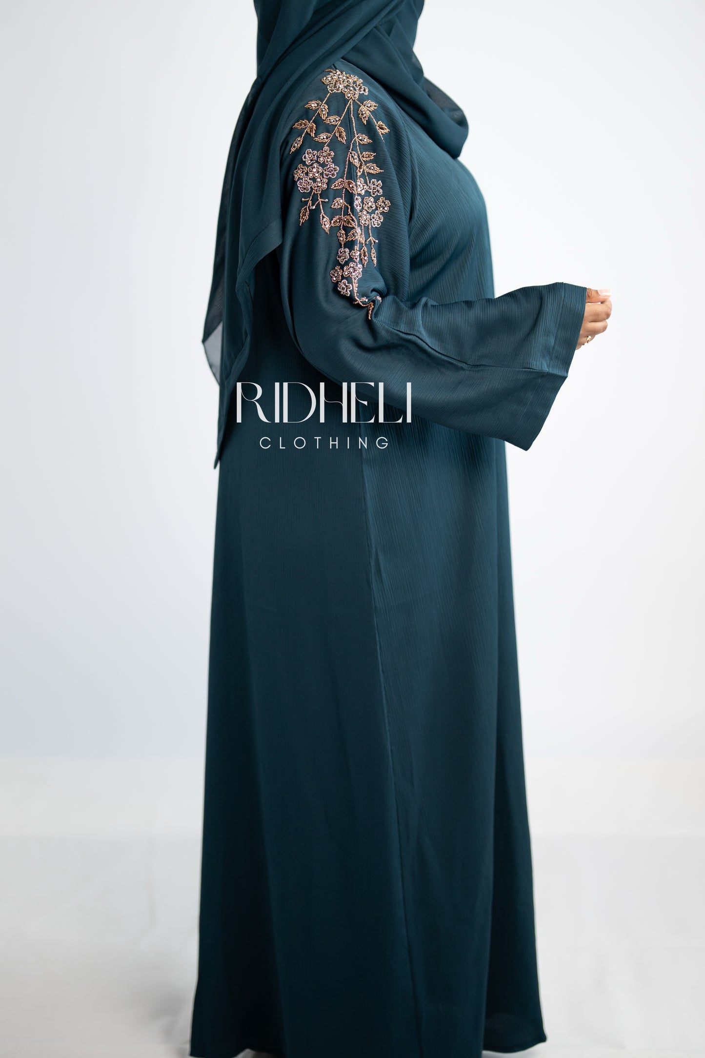 ARMA TEAL BLUE BEADED ABAYA