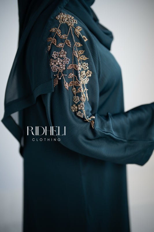 ARMA TEAL BLUE BEADED ABAYA