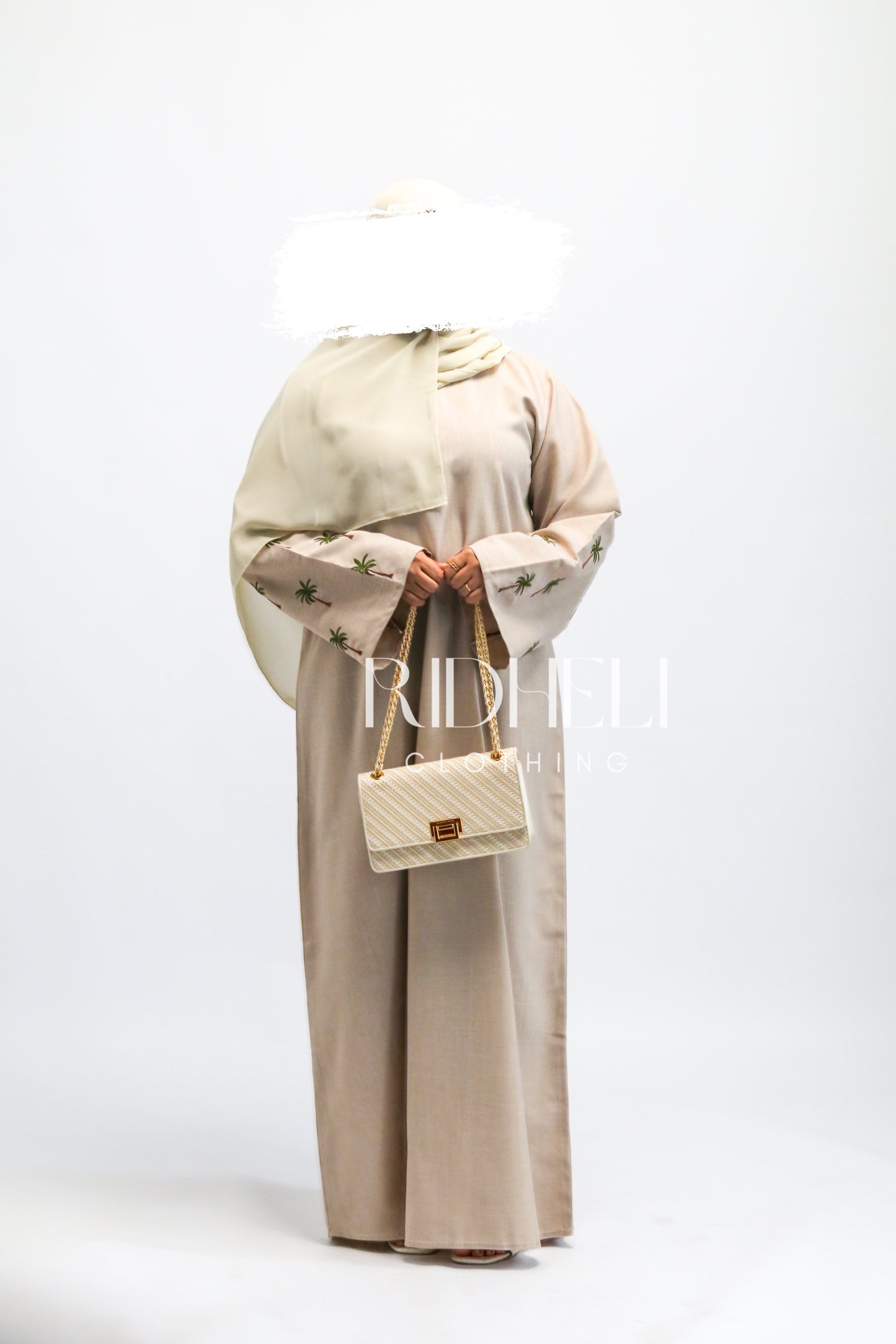 EIRA CREAM LINEN EMBROIDERY ABAYA