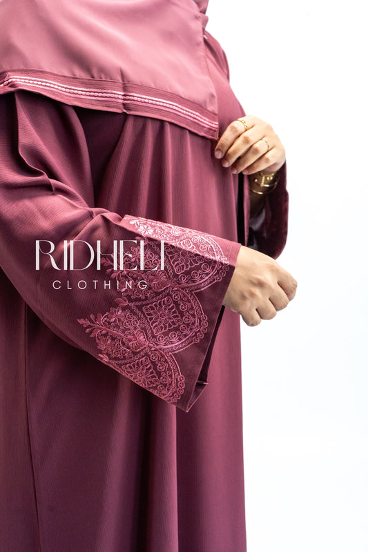 BUSHRA ROSE PINK EMBROIDERY ABAYA