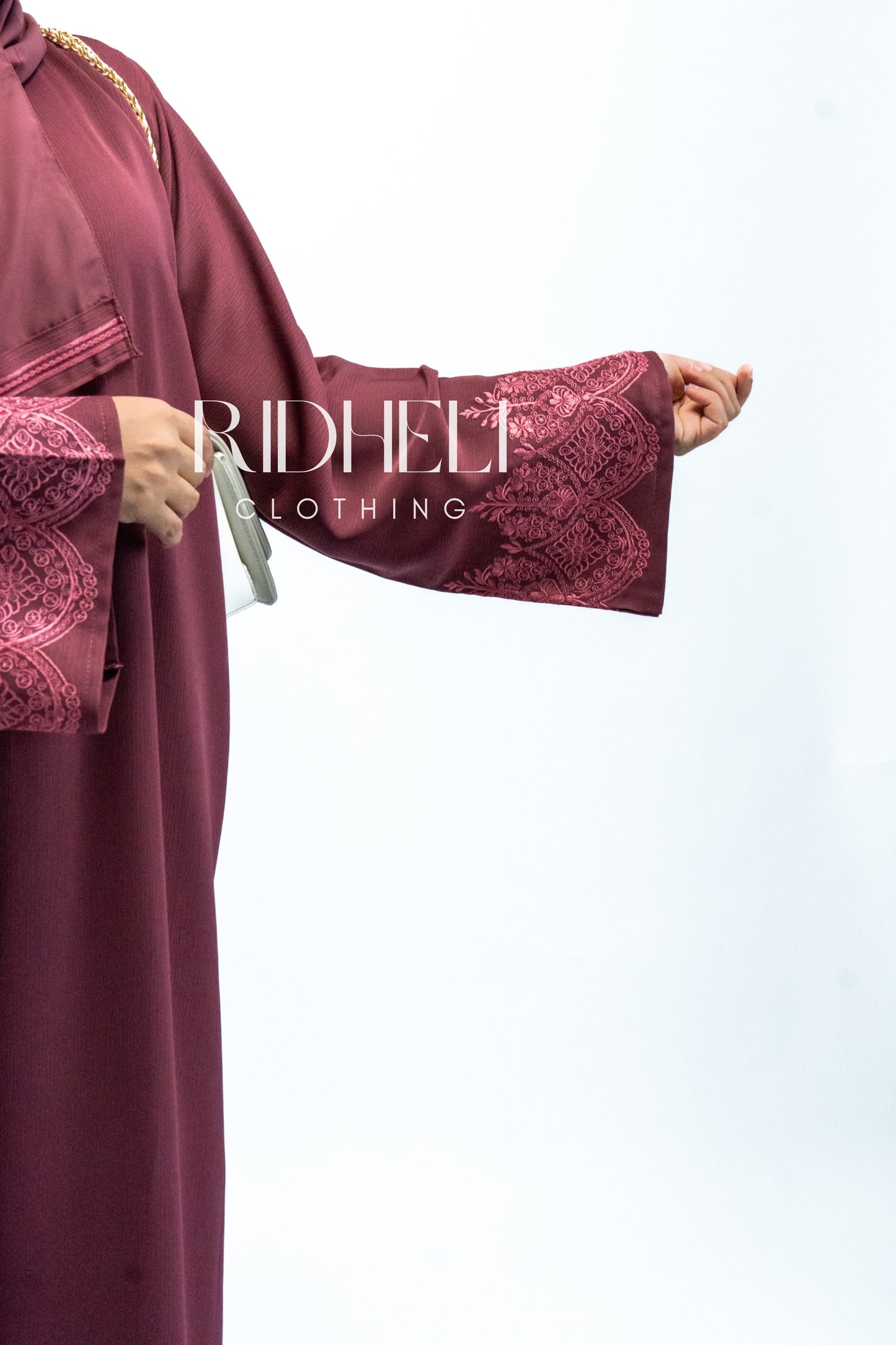 BUSHRA ROSE PINK EMBROIDERY ABAYA