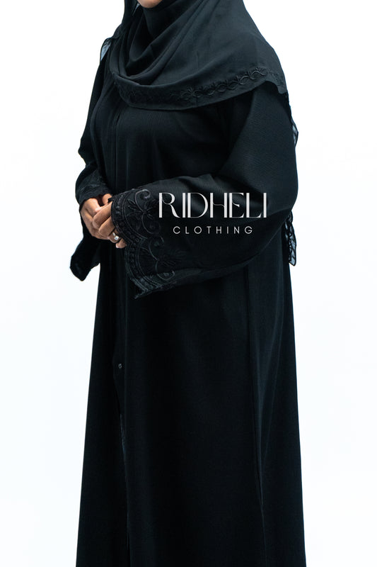 SAMAWI BLACK EMBROIDERY ABAYA