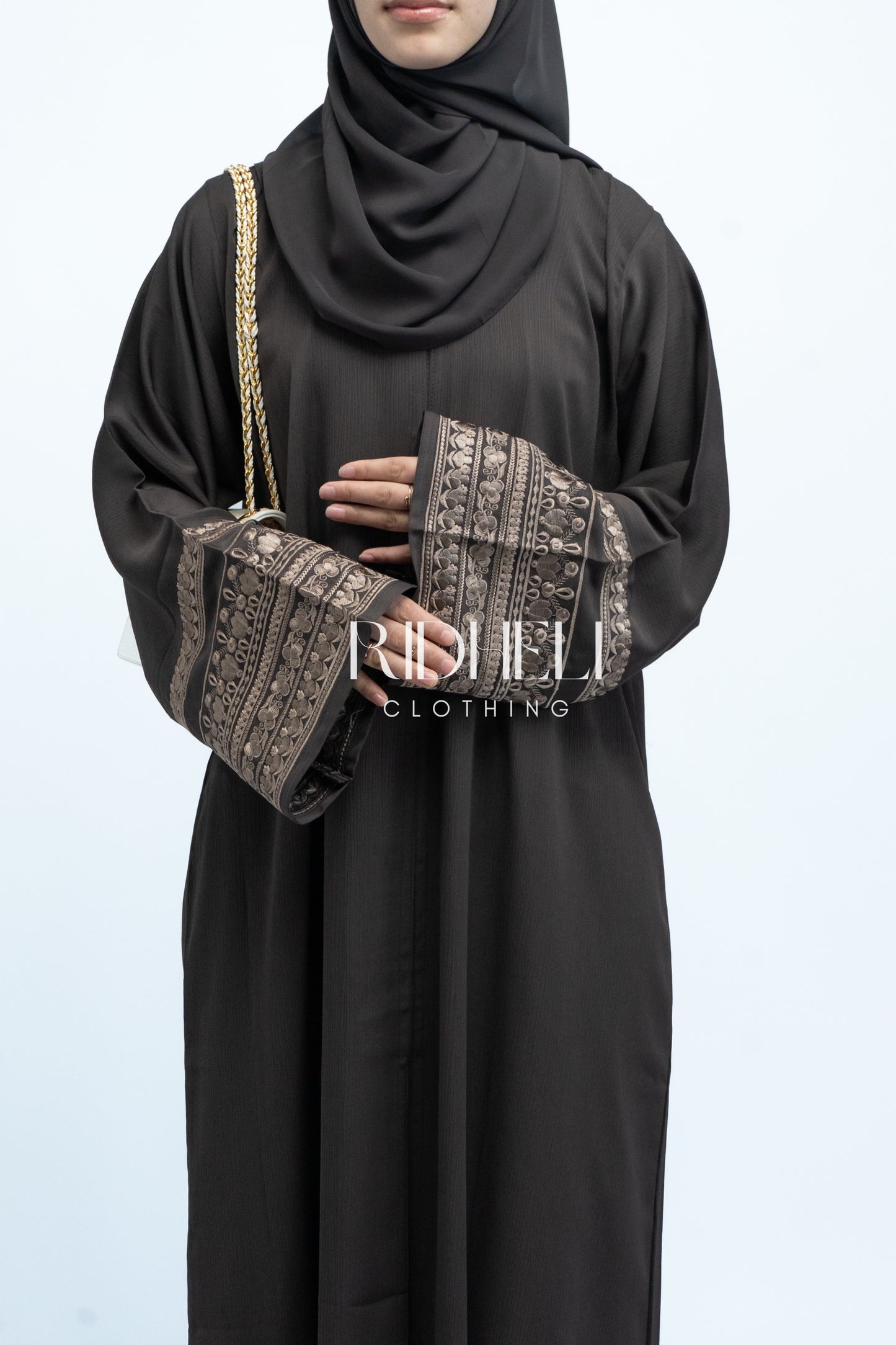 JAMEELA LIGHT BROWN EMBROIDERY ABAYA