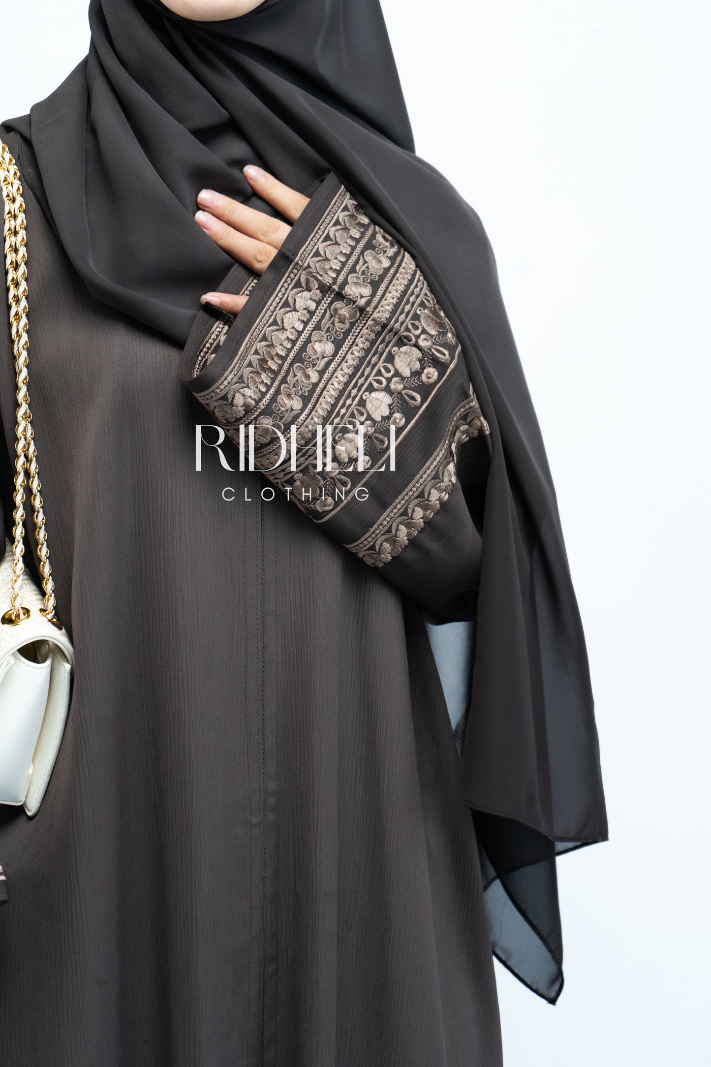 JAMEELA LIGHT BROWN EMBROIDERY ABAYA