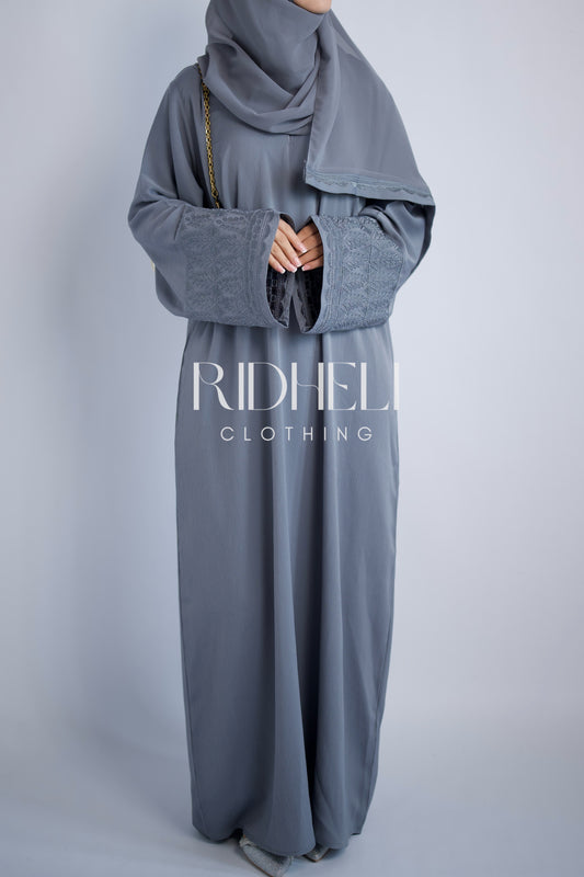 ASAAM GRAY EMBROIDERD ABAYA