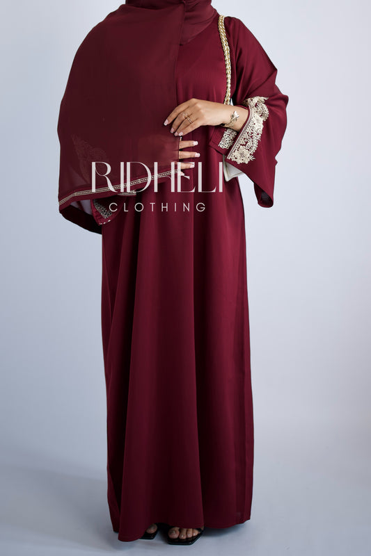 SHAI RED EMBROIDERD ABAYA