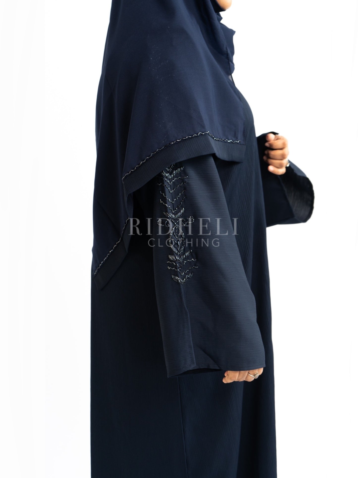 NAZLI NAVY BLUE BEADED OPEN ABAYA