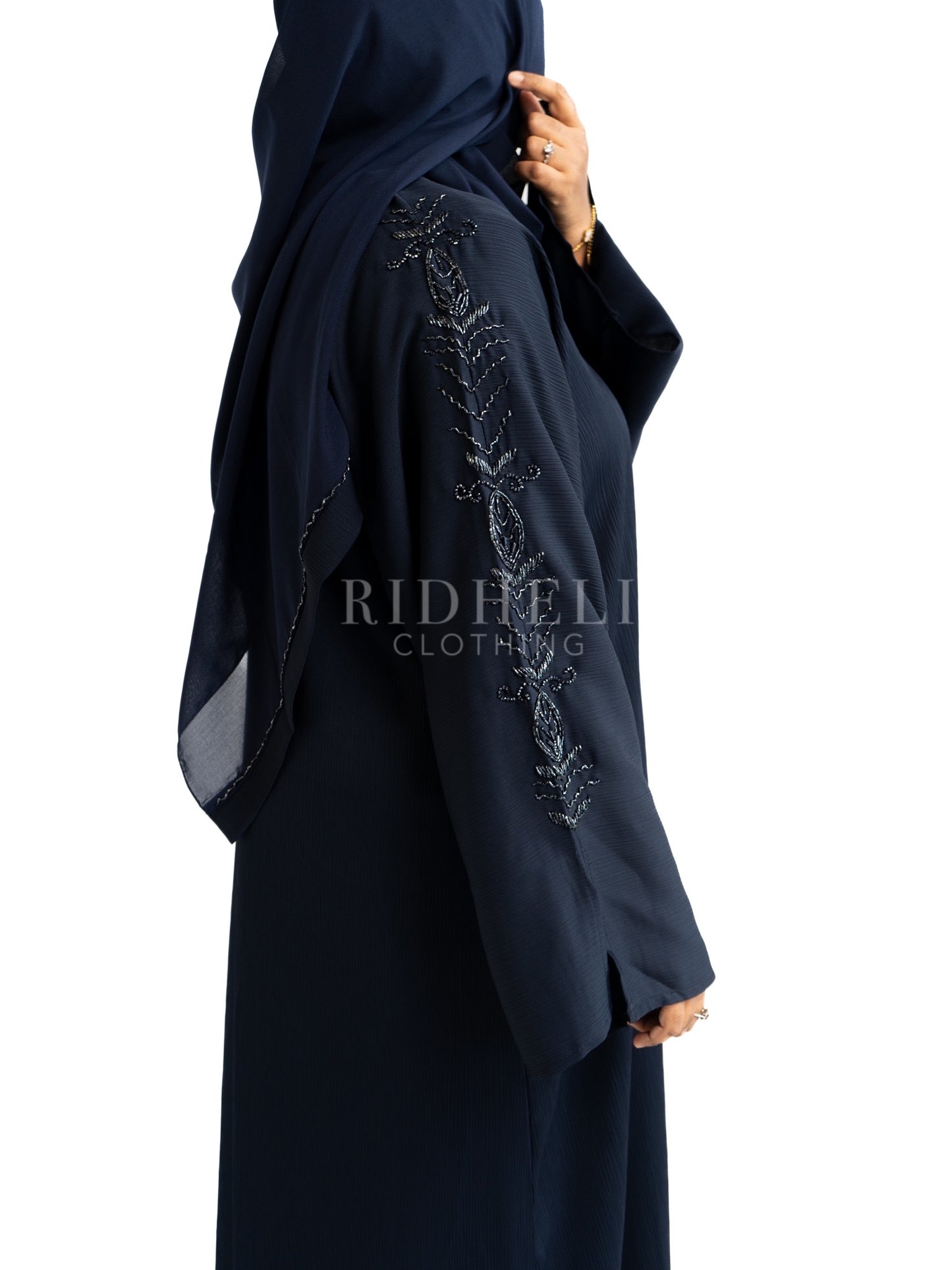 NAZLI NAVY BLUE BEADED OPEN ABAYA