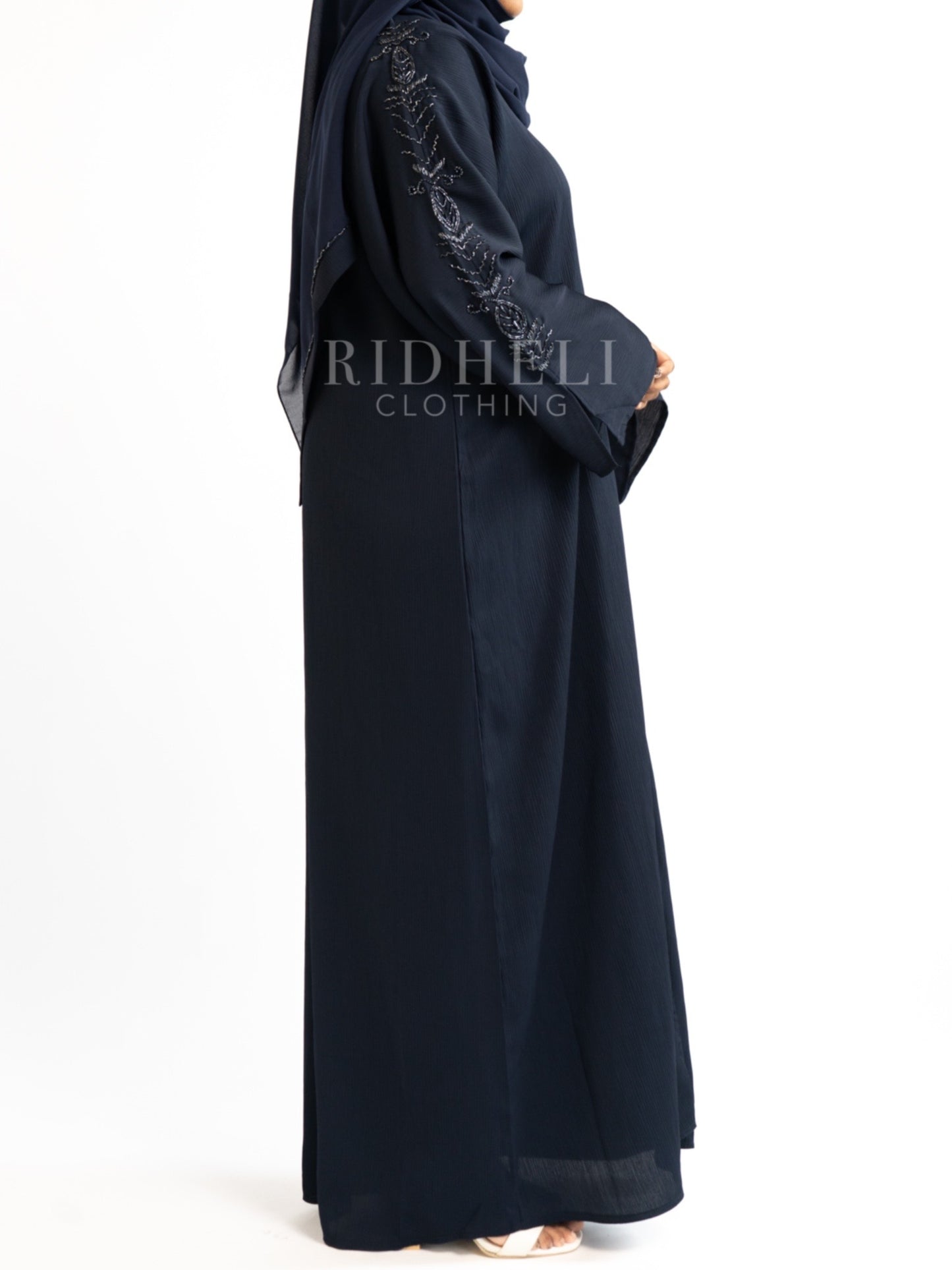 NAZLI NAVY BLUE BEADED OPEN ABAYA