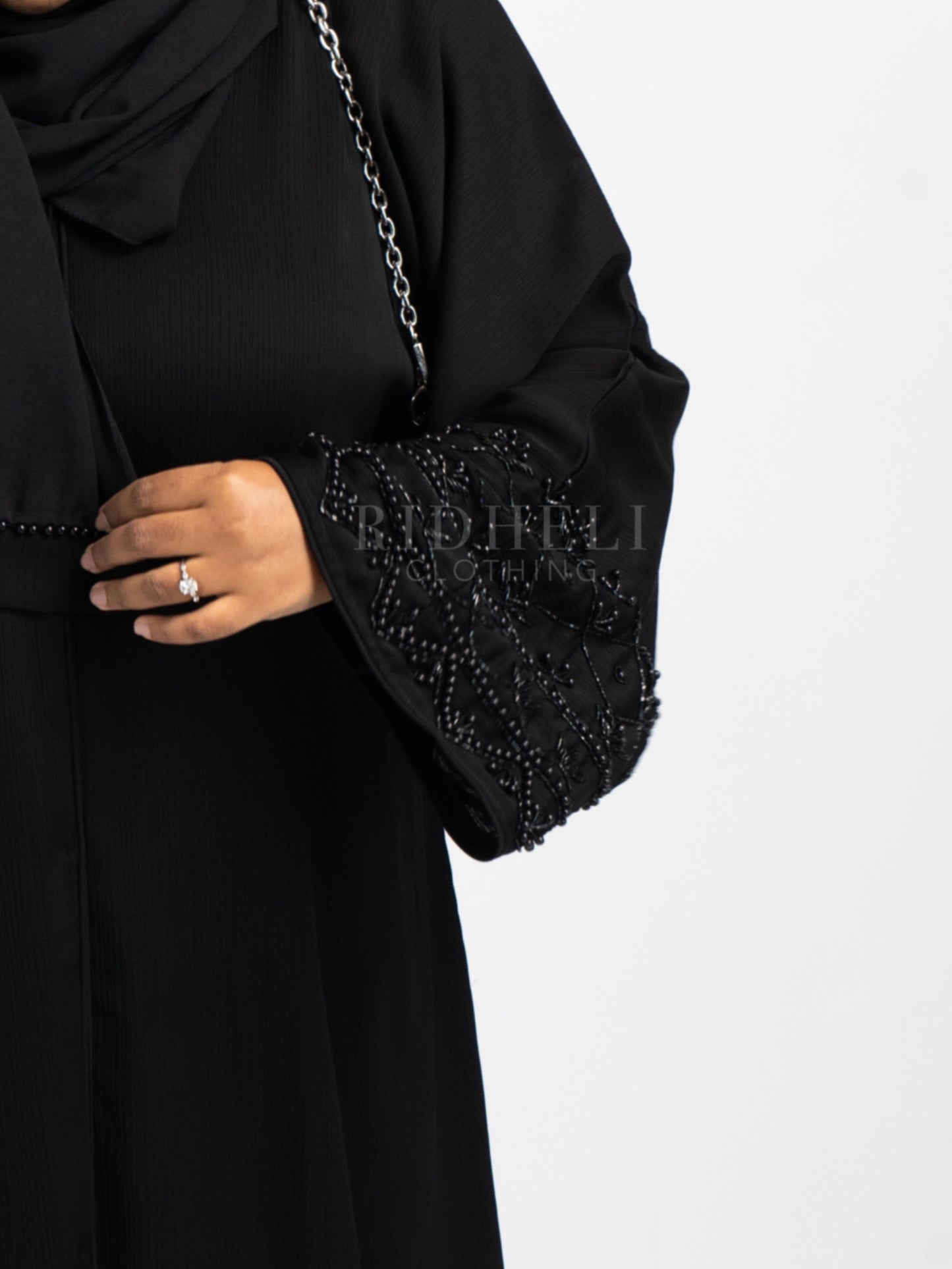 HADIA BLACK BEADED ABAYA