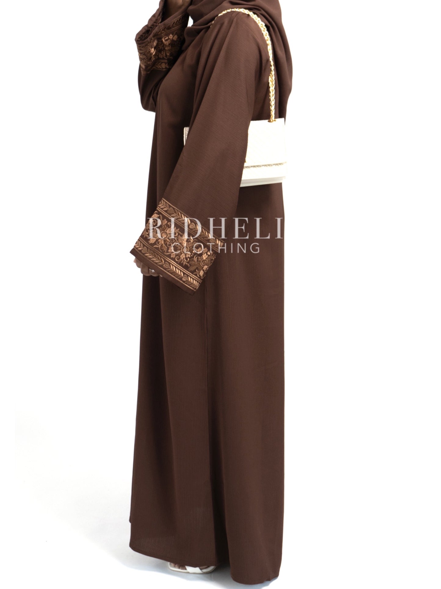 SUMMAYA BROWN EMBROIDERY FLOWER ABAYA