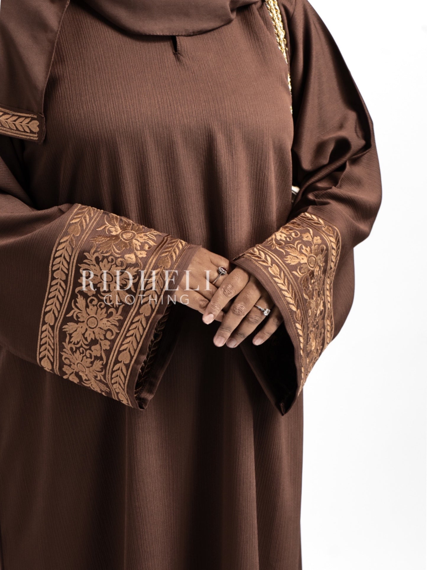 SUMMAYA BROWN EMBROIDERY FLOWER ABAYA