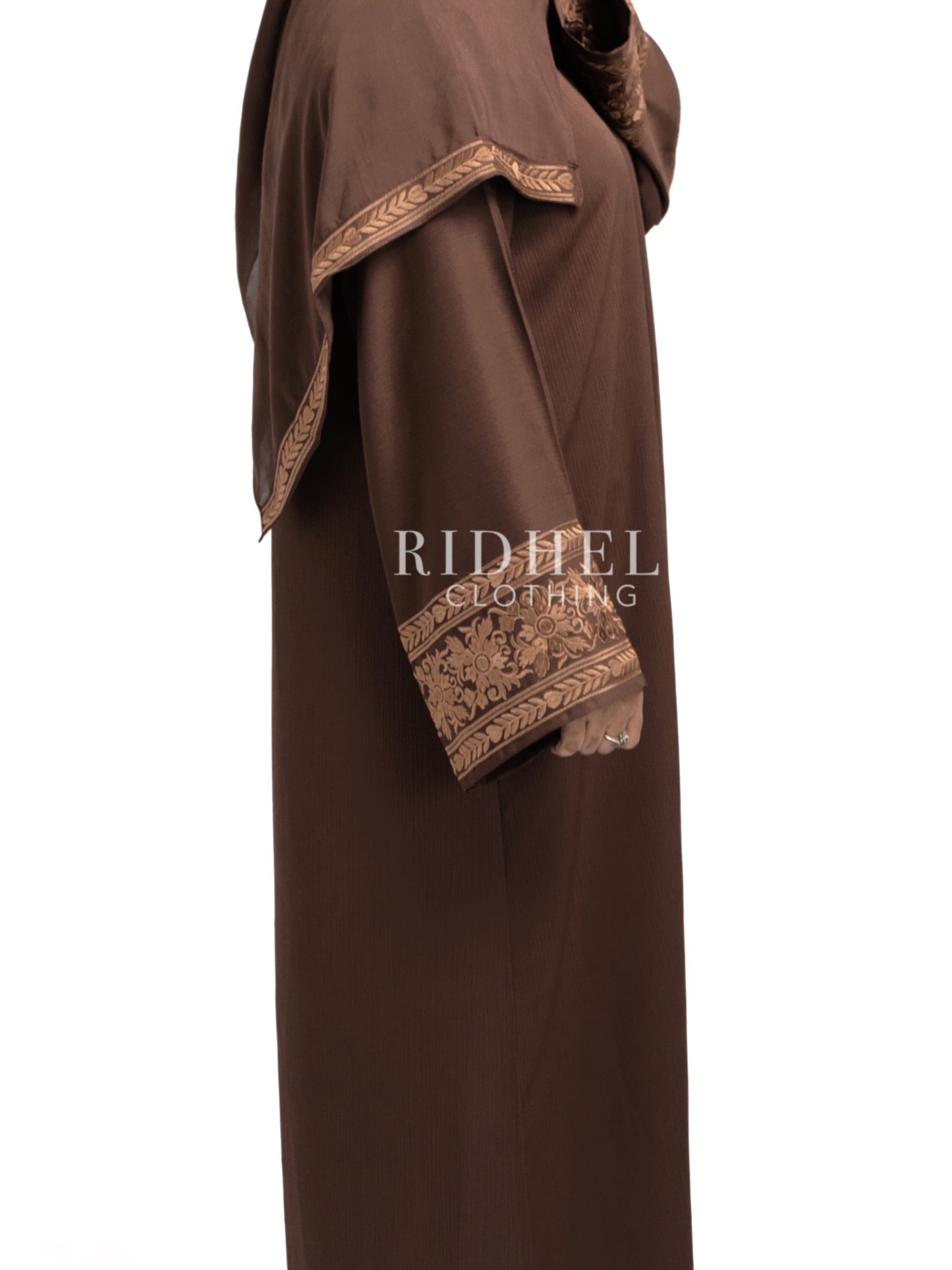 SUMMAYA BROWN EMBROIDERY FLOWER ABAYA