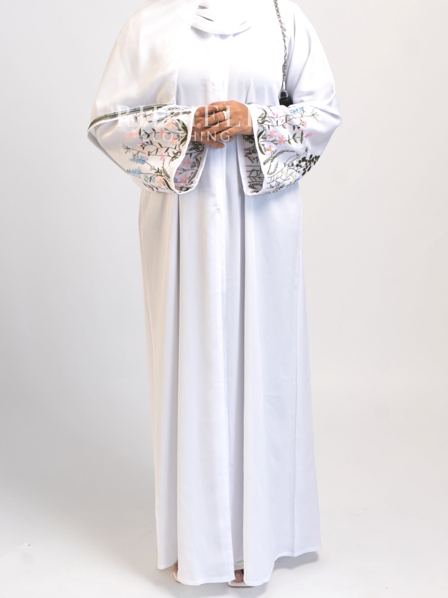 AISHA WHITE FLORAL EMBROIDERY ABAYA