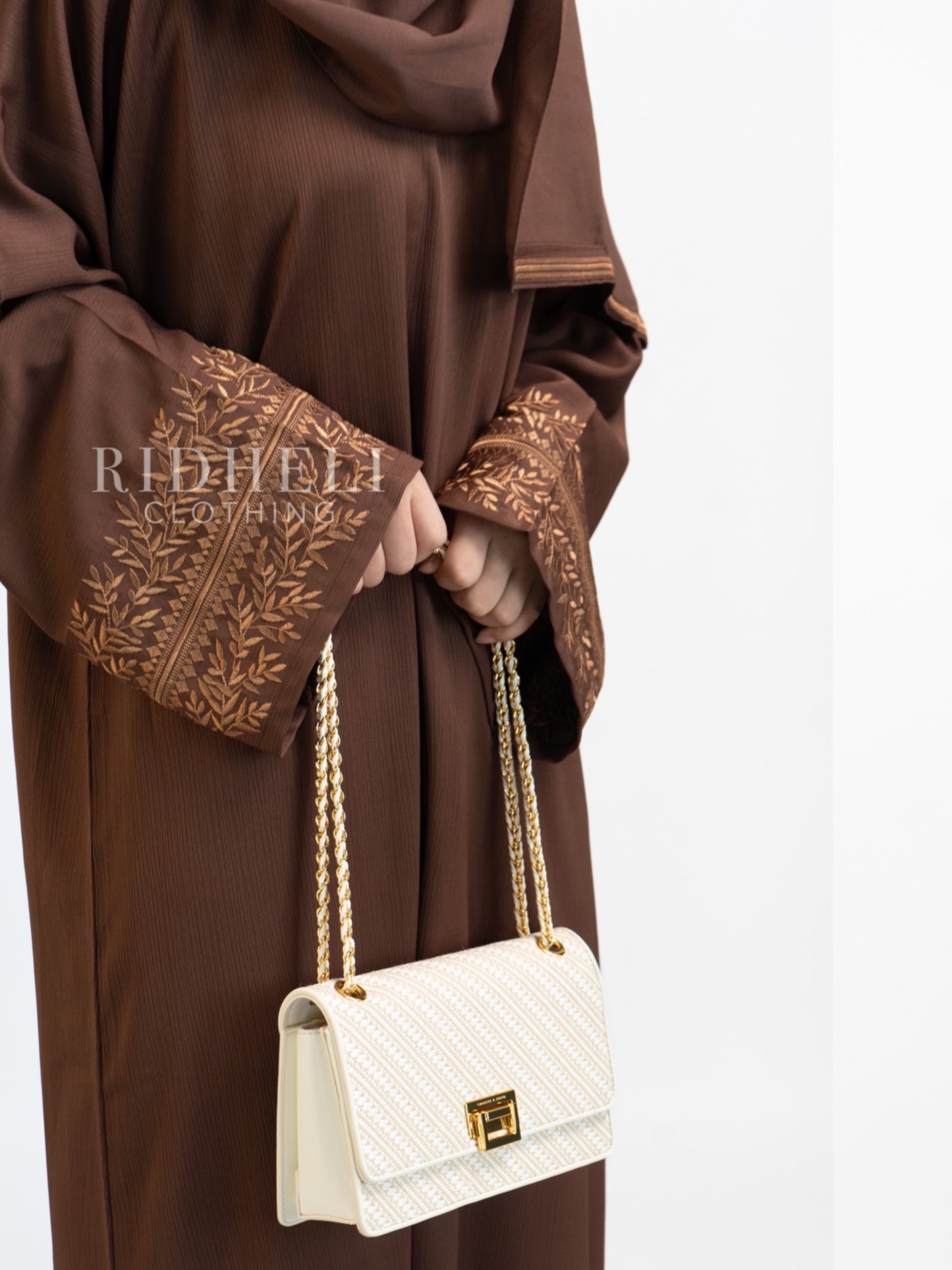 HIYALA BROWN EMBROIDERY ABAYA