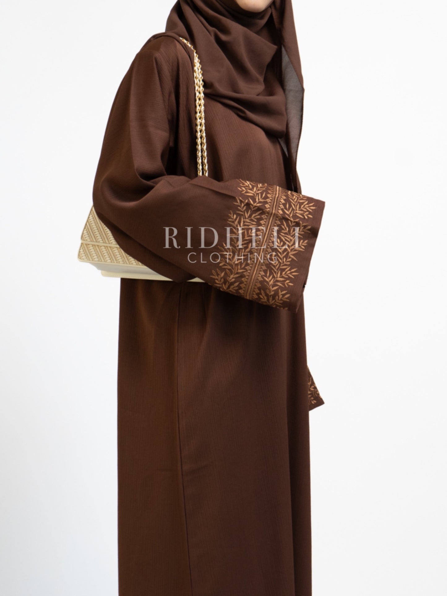 HIYALA BROWN EMBROIDERY ABAYA