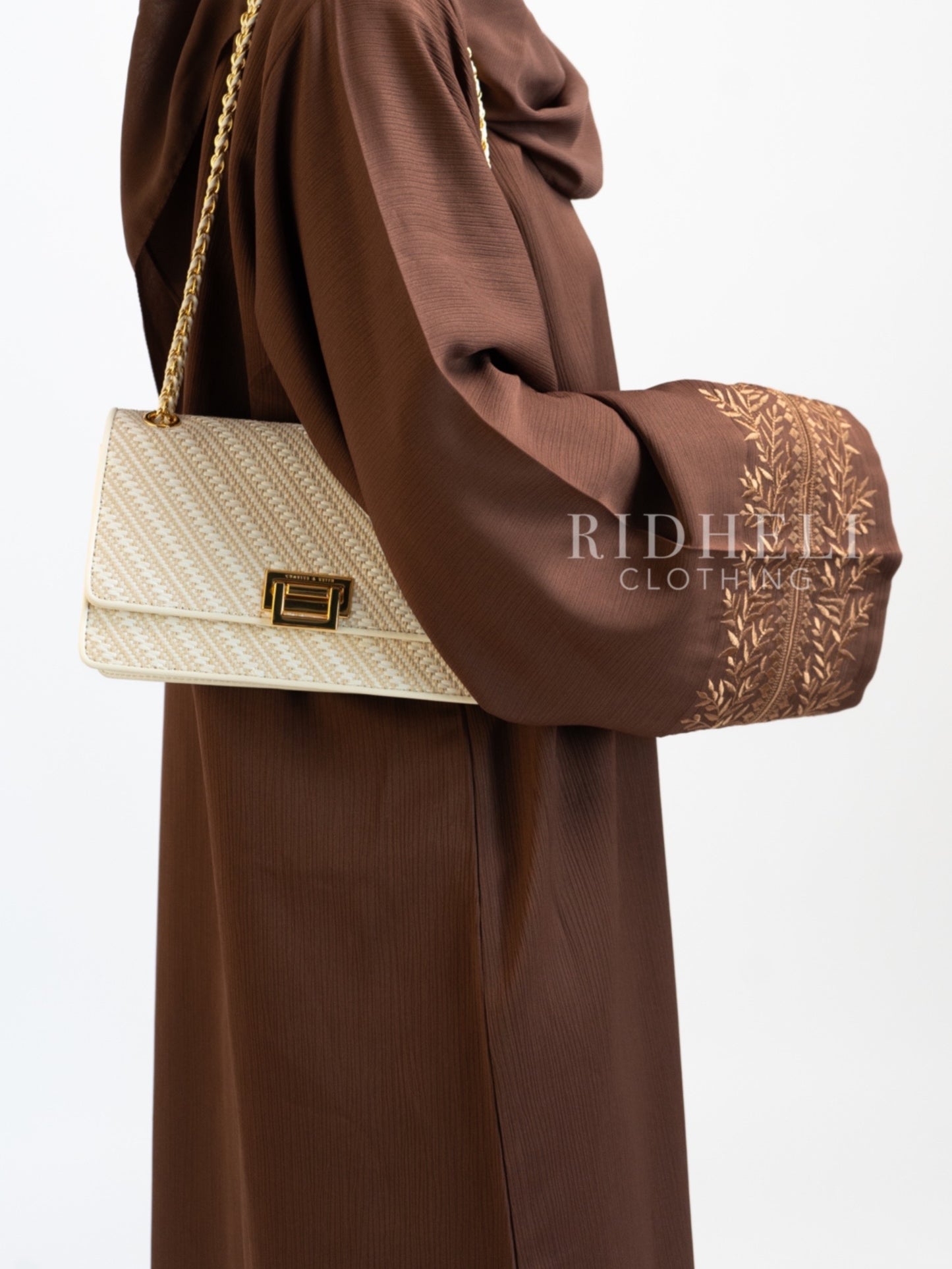 HIYALA BROWN EMBROIDERY ABAYA