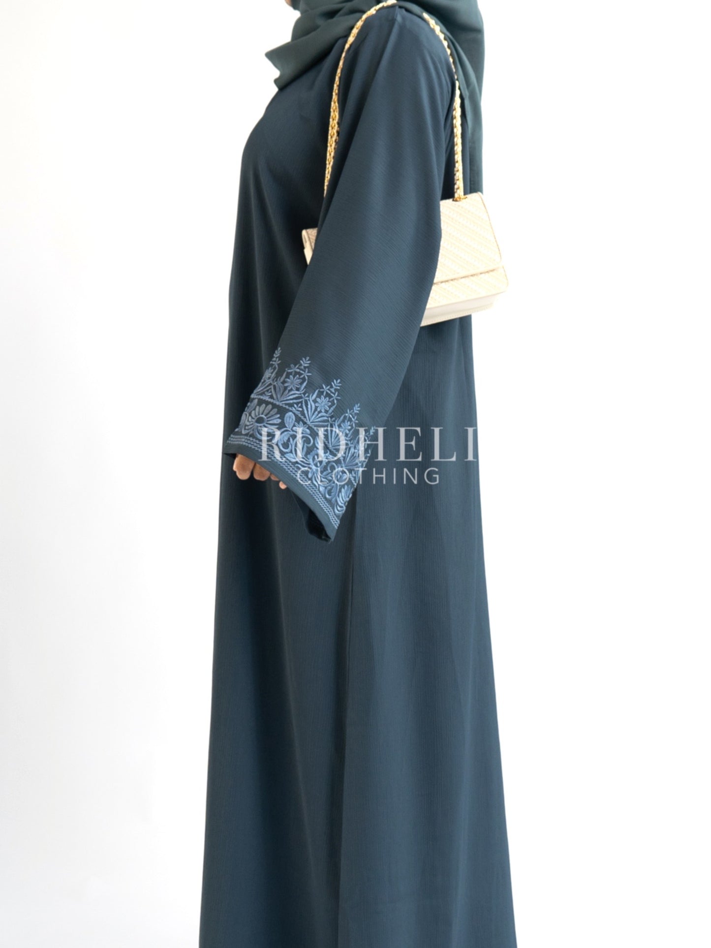 LAYYA STEEL BLUE EMBROIDERY ABAYA