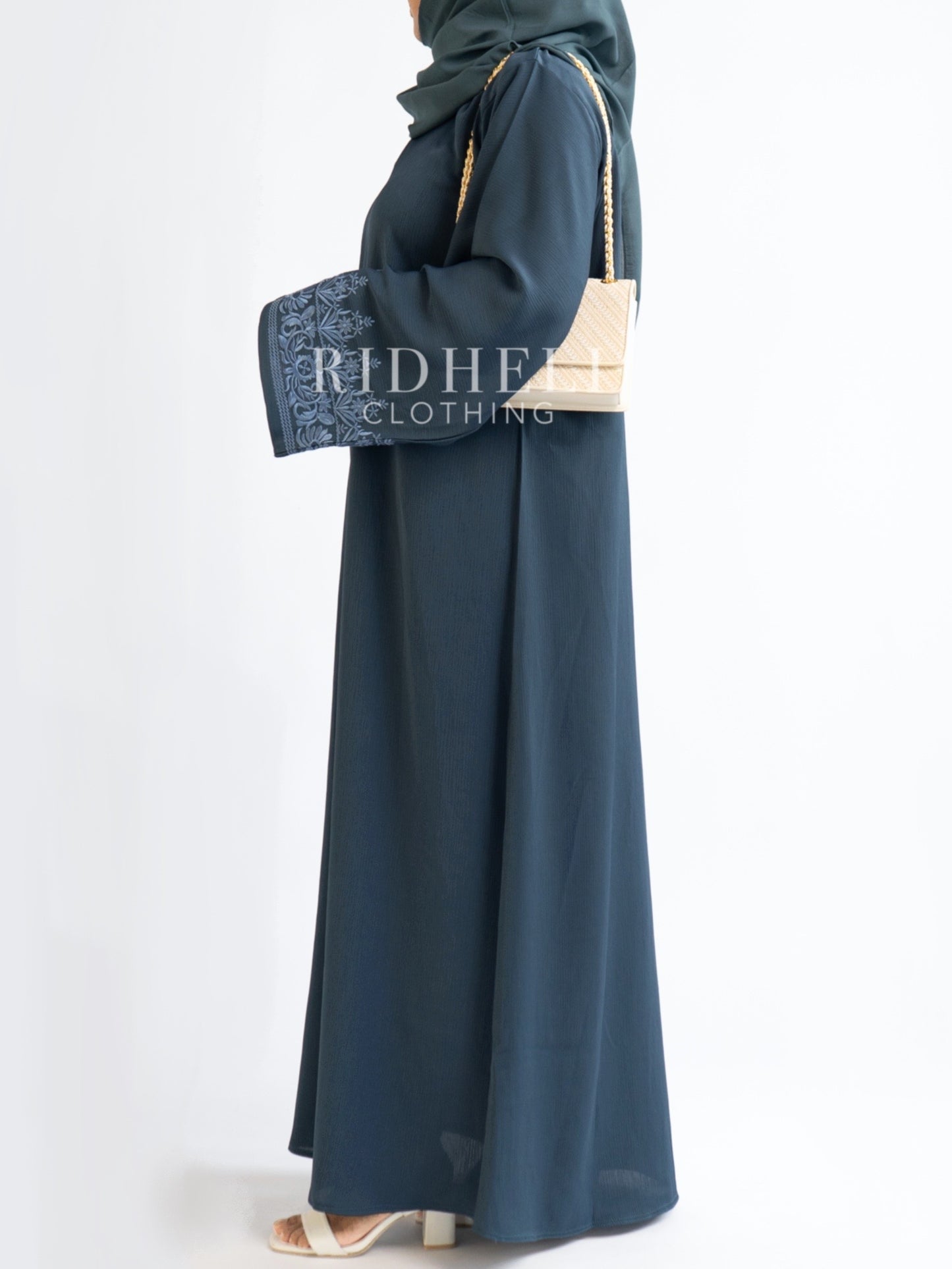 LAYYA STEEL BLUE EMBROIDERY ABAYA