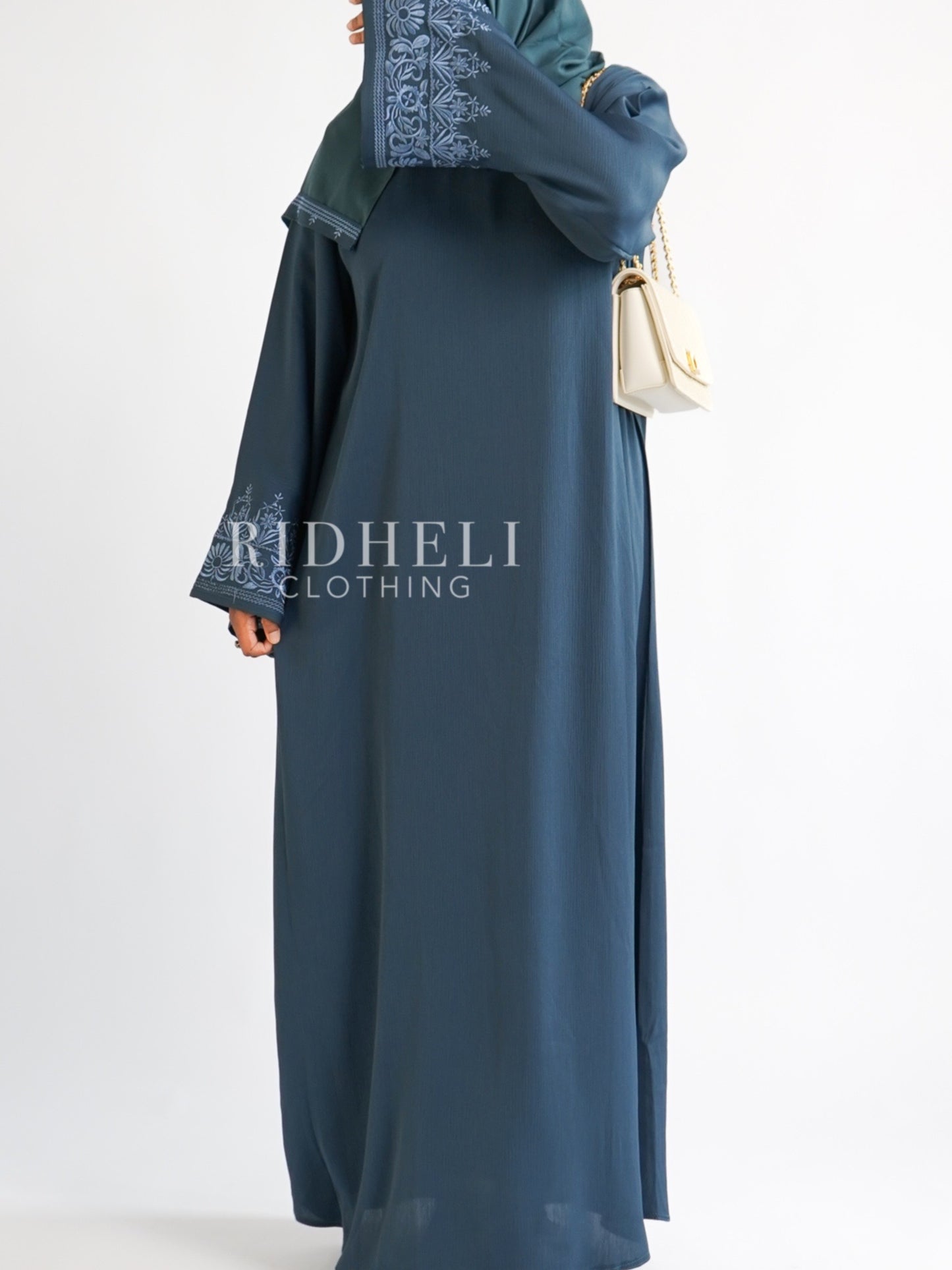 LAYYA STEEL BLUE EMBROIDERY ABAYA