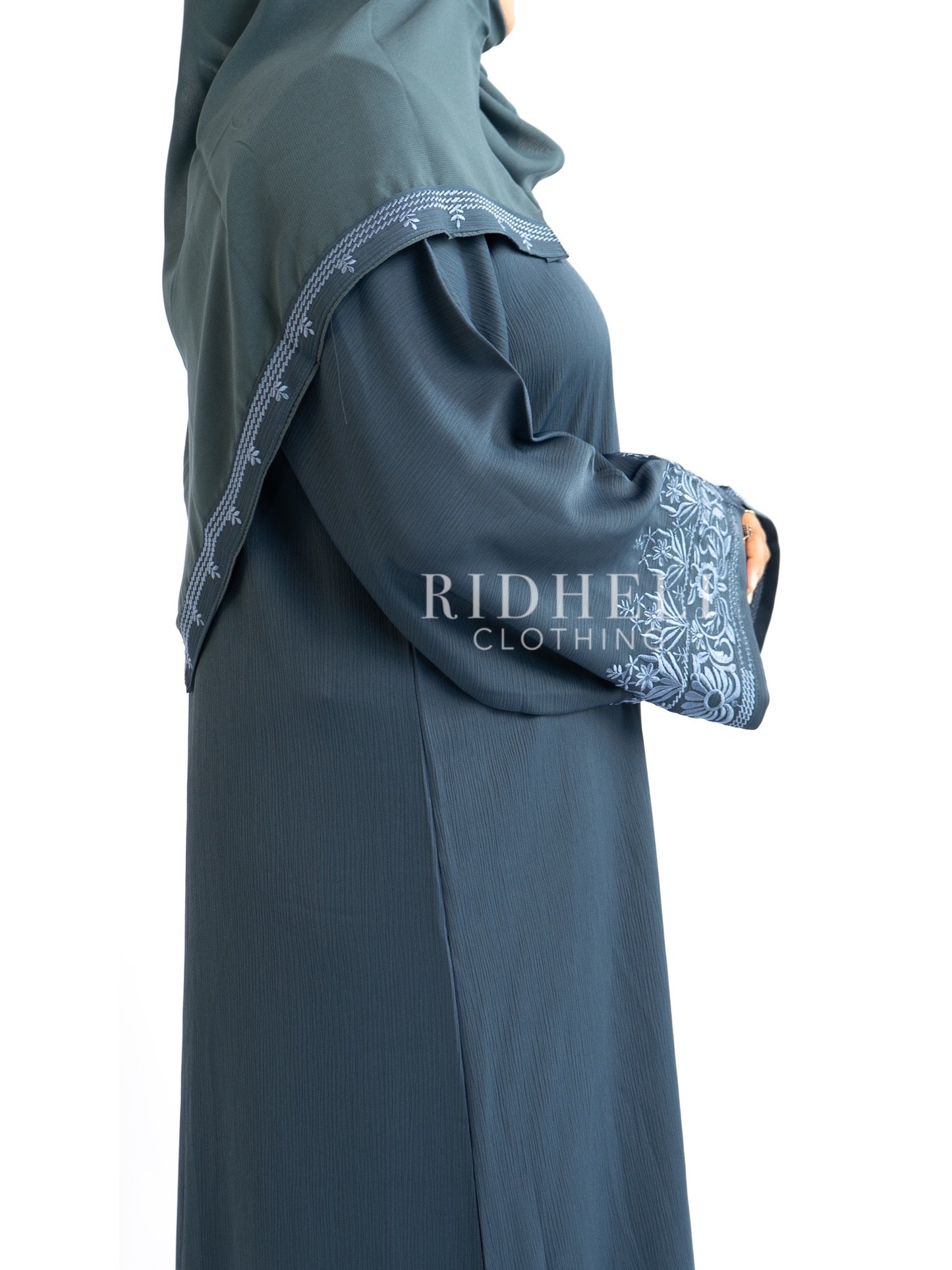 LAYYA STEEL BLUE EMBROIDERY ABAYA