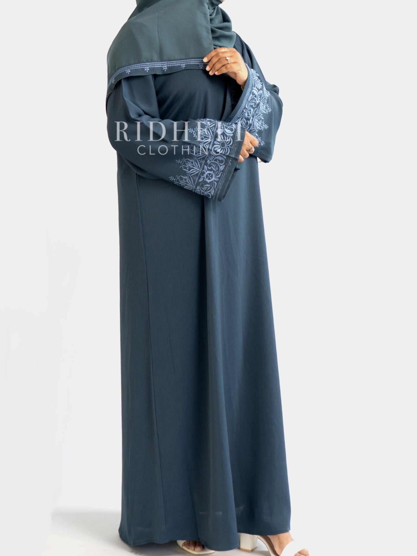 LAYYA STEEL BLUE EMBROIDERY ABAYA