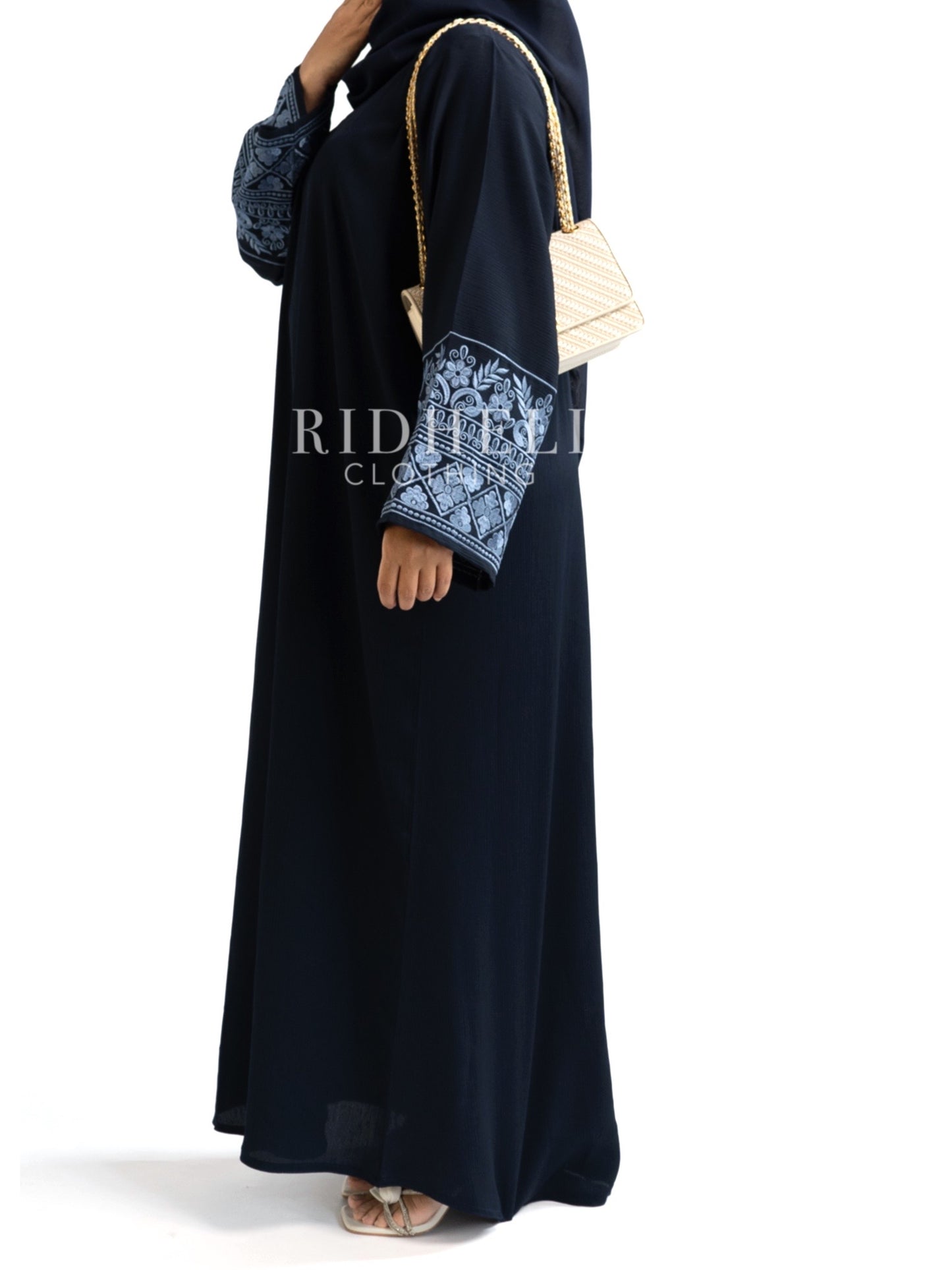 JINADA NAVY BLUE EMBROIDERY ABAYA