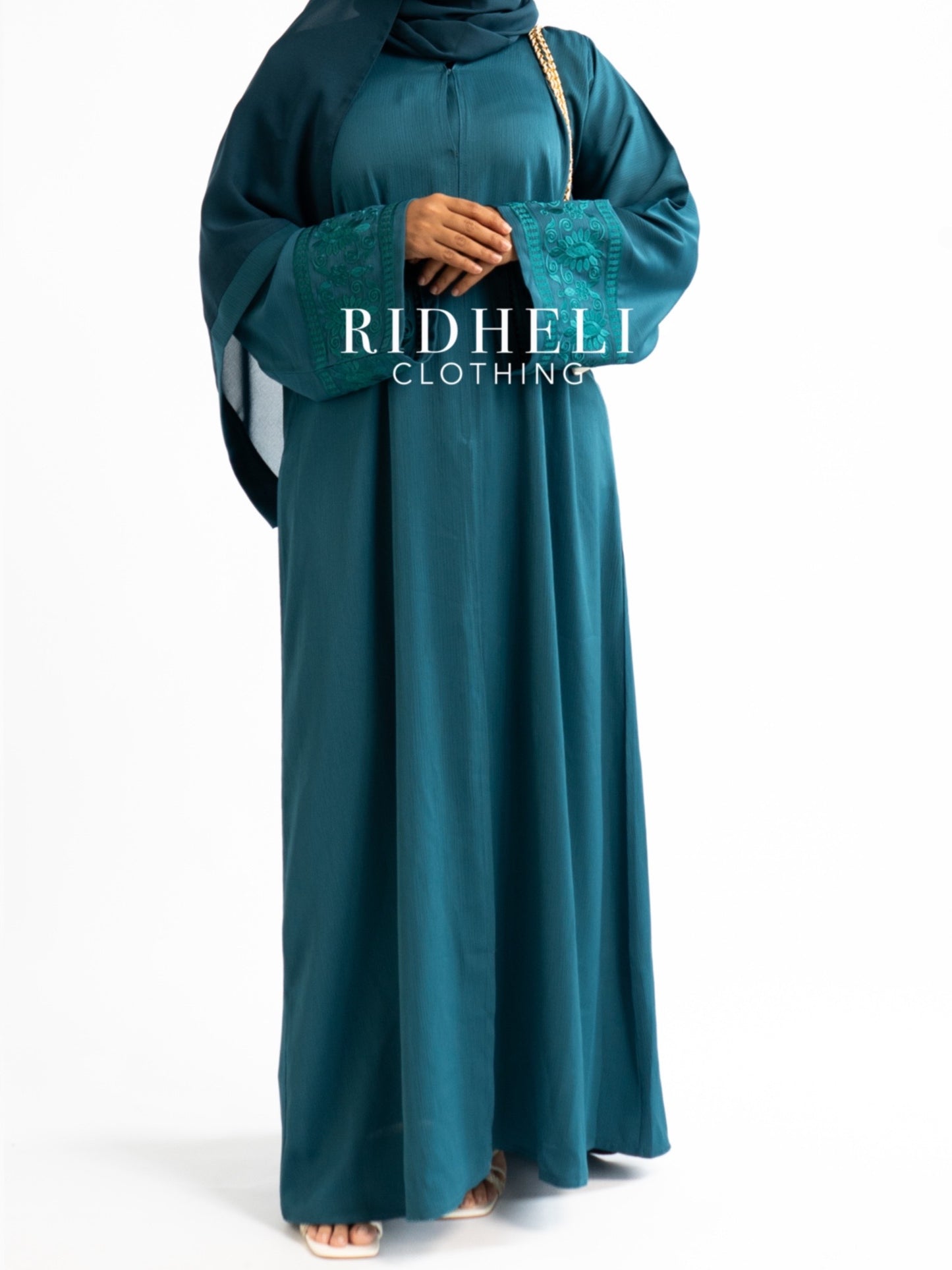 NABYHA TEAL EMBROIDERY ABAYA