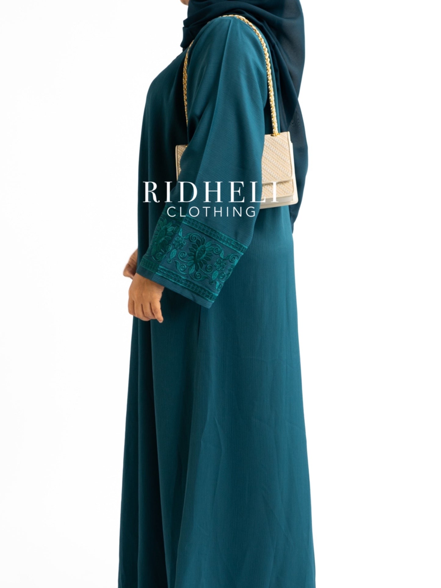 NABYHA TEAL EMBROIDERY ABAYA