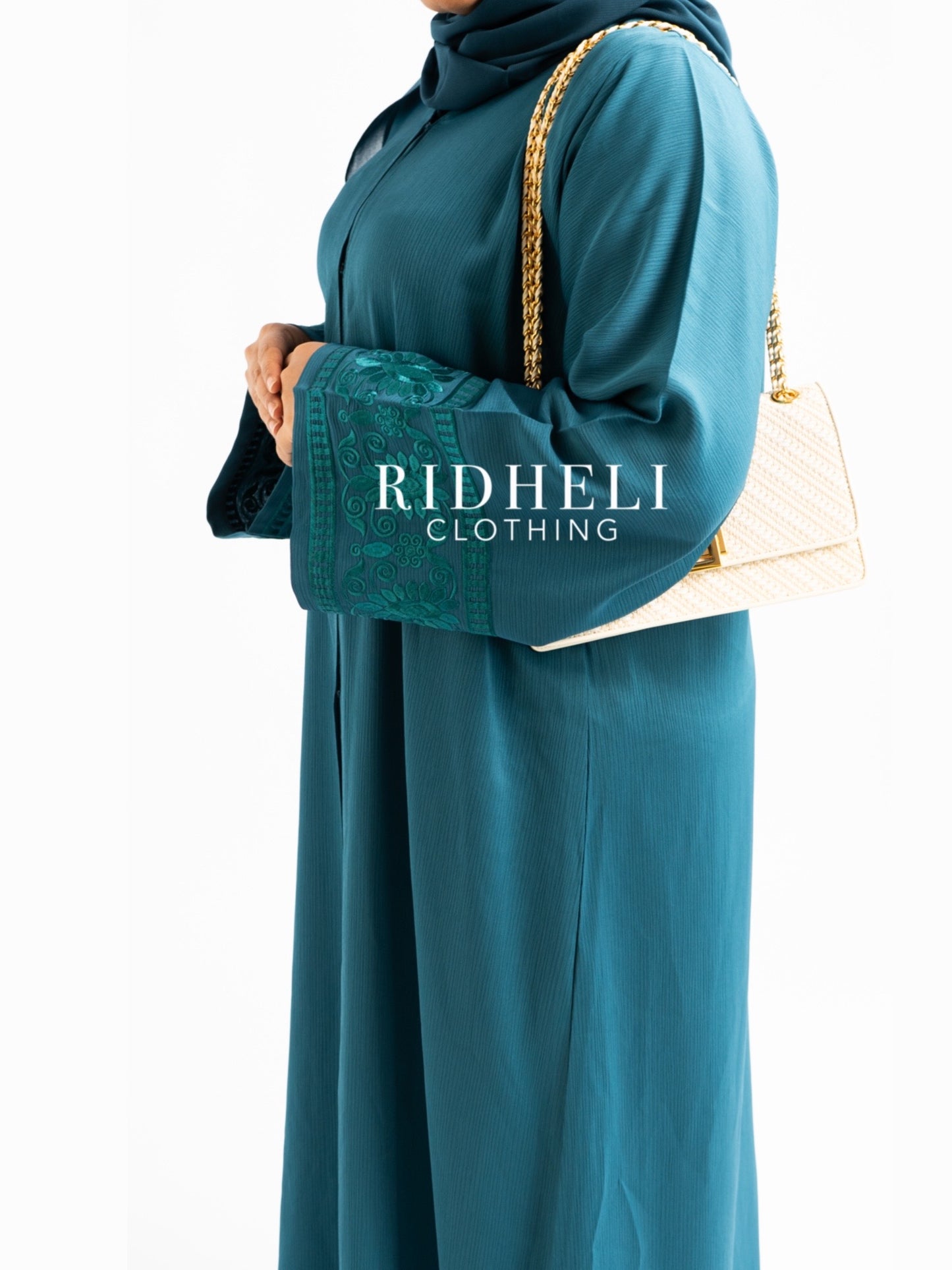 NABYHA TEAL EMBROIDERY ABAYA