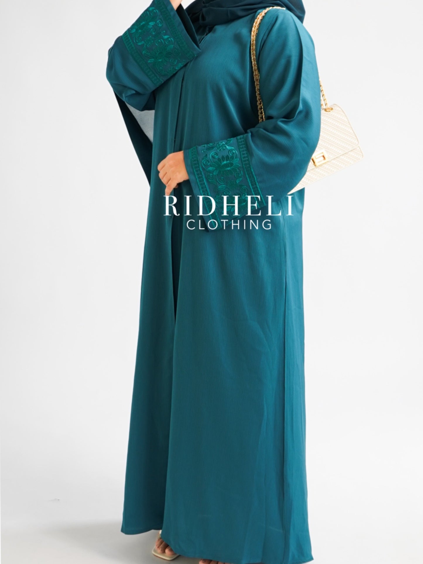 NABYHA TEAL EMBROIDERY ABAYA