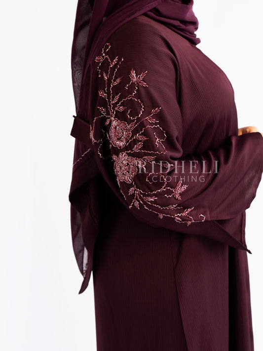 HAYAT DARK MAROON BEADED ABAYA