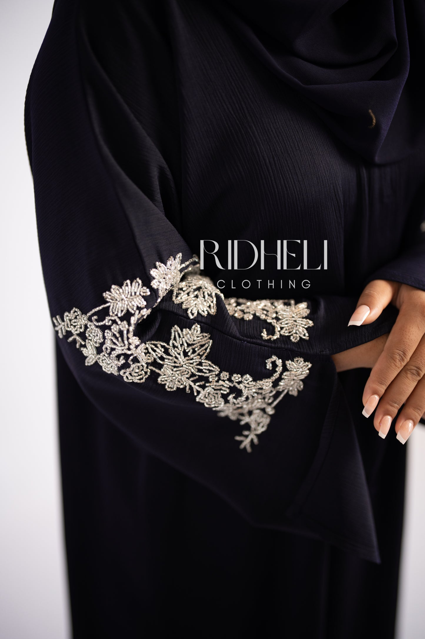 SAMLA DARK NAVY BLUE BEADED ABAYA
