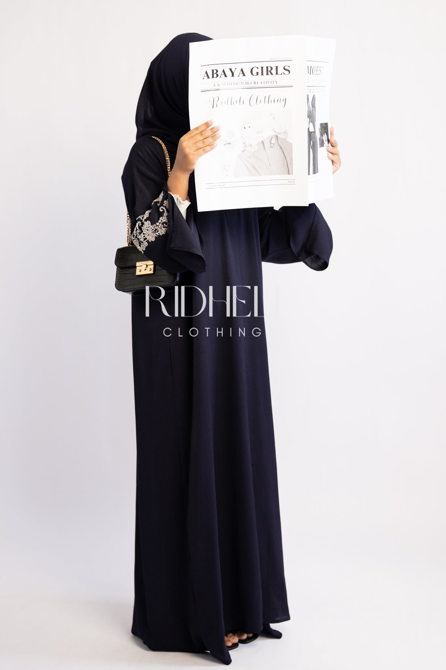 SAMLA DARK NAVY BLUE BEADED ABAYA