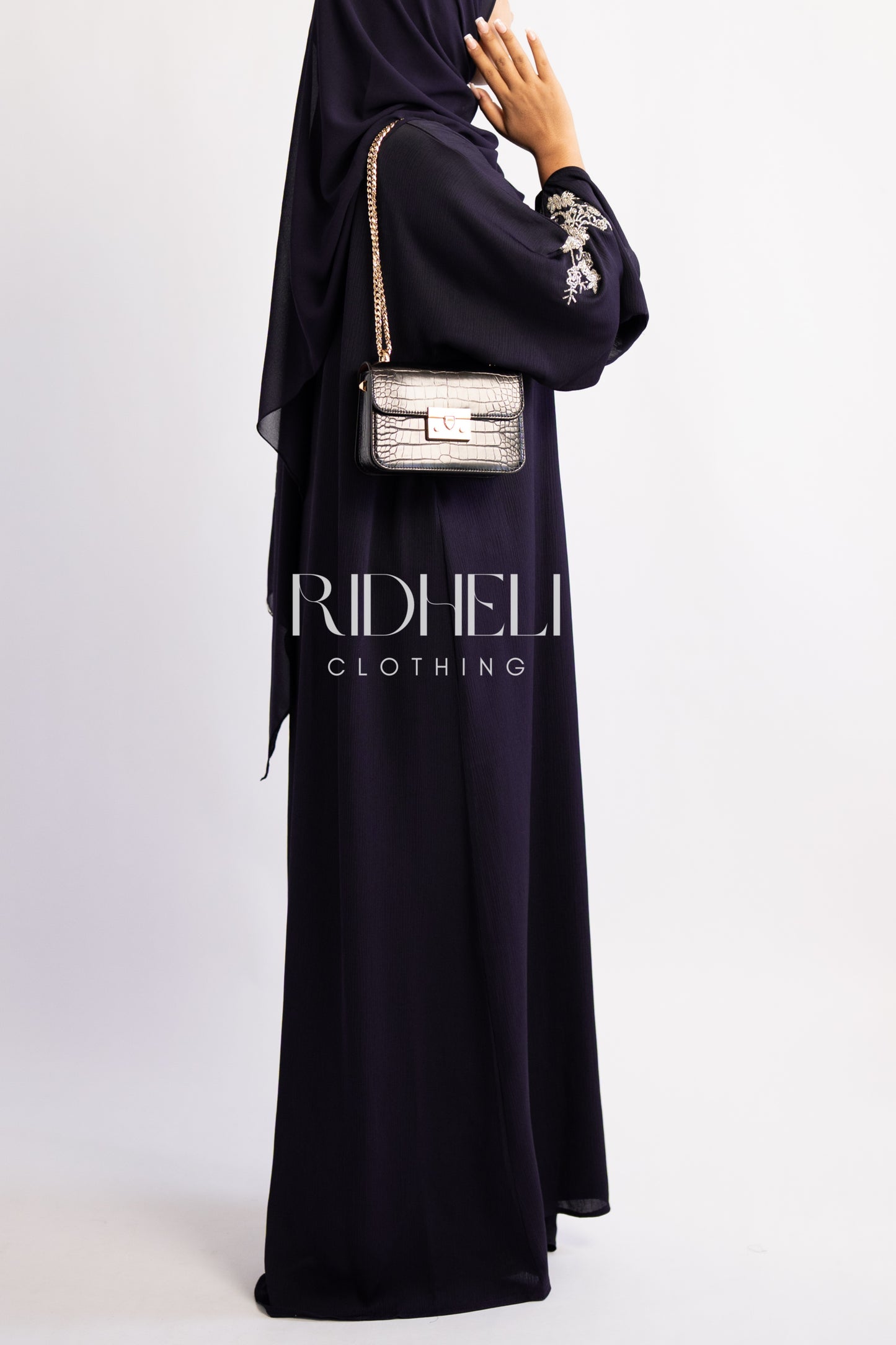 SAMLA DARK NAVY BLUE BEADED ABAYA