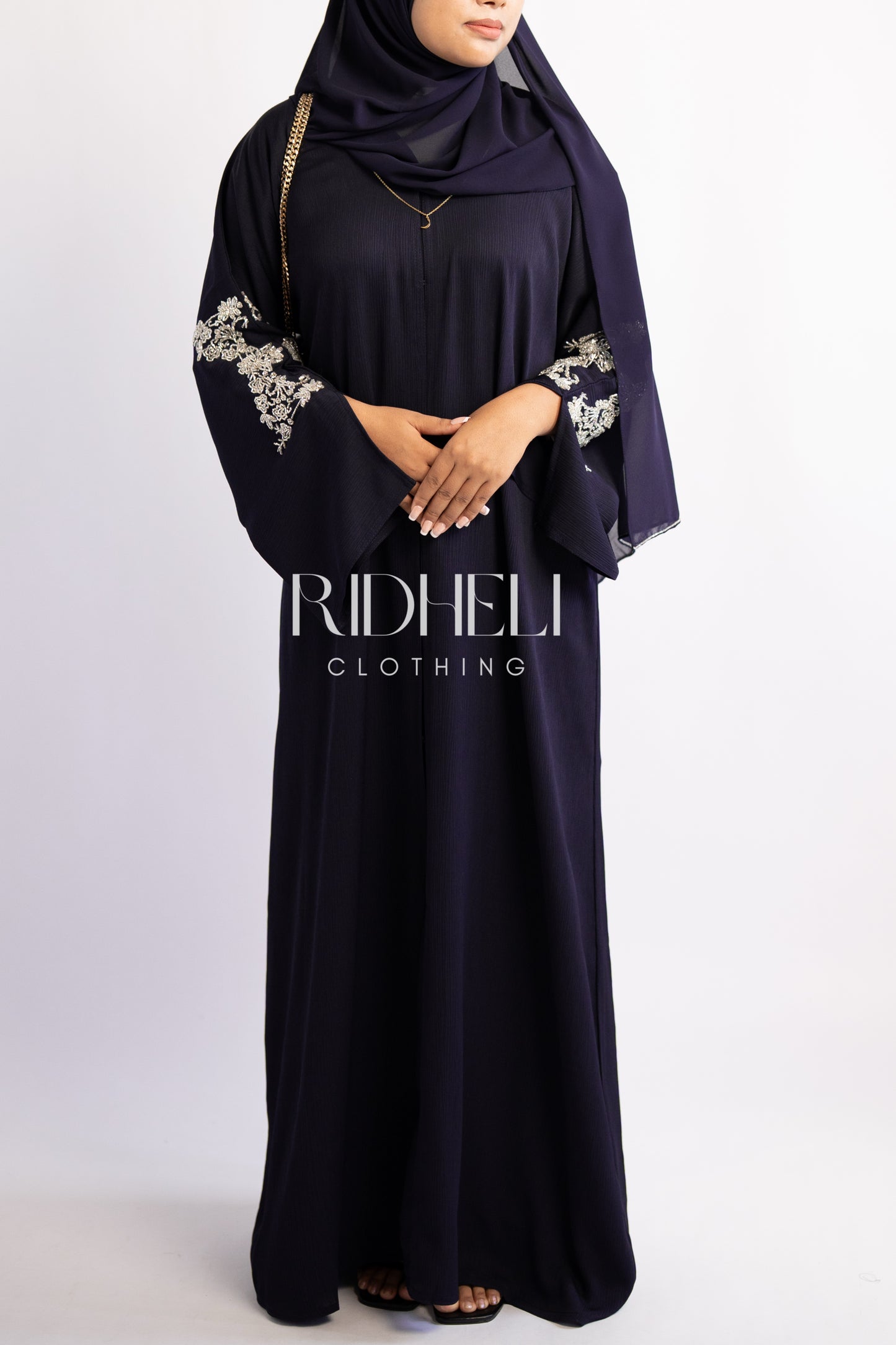 SAMLA DARK NAVY BLUE BEADED ABAYA