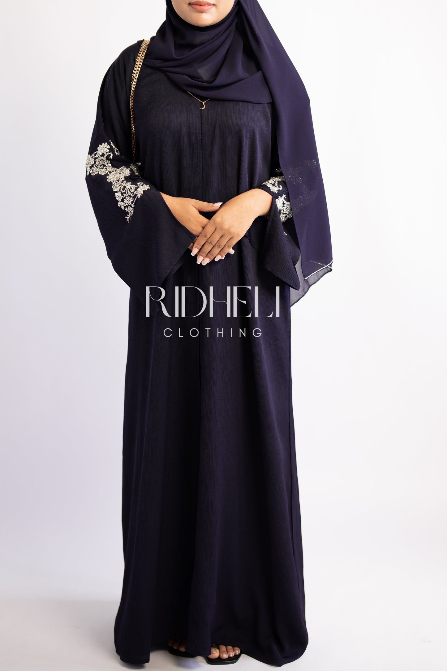 SAMLA DARK NAVY BLUE BEADED ABAYA